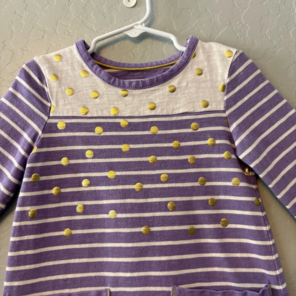 Mini Boden Purple and Cream Striped Dot Pocket Dress